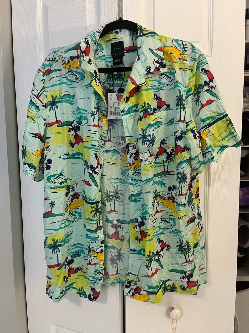 NWT Mickey Mouse Tropical Print Short-Sleeve Shirt - Light Aqua